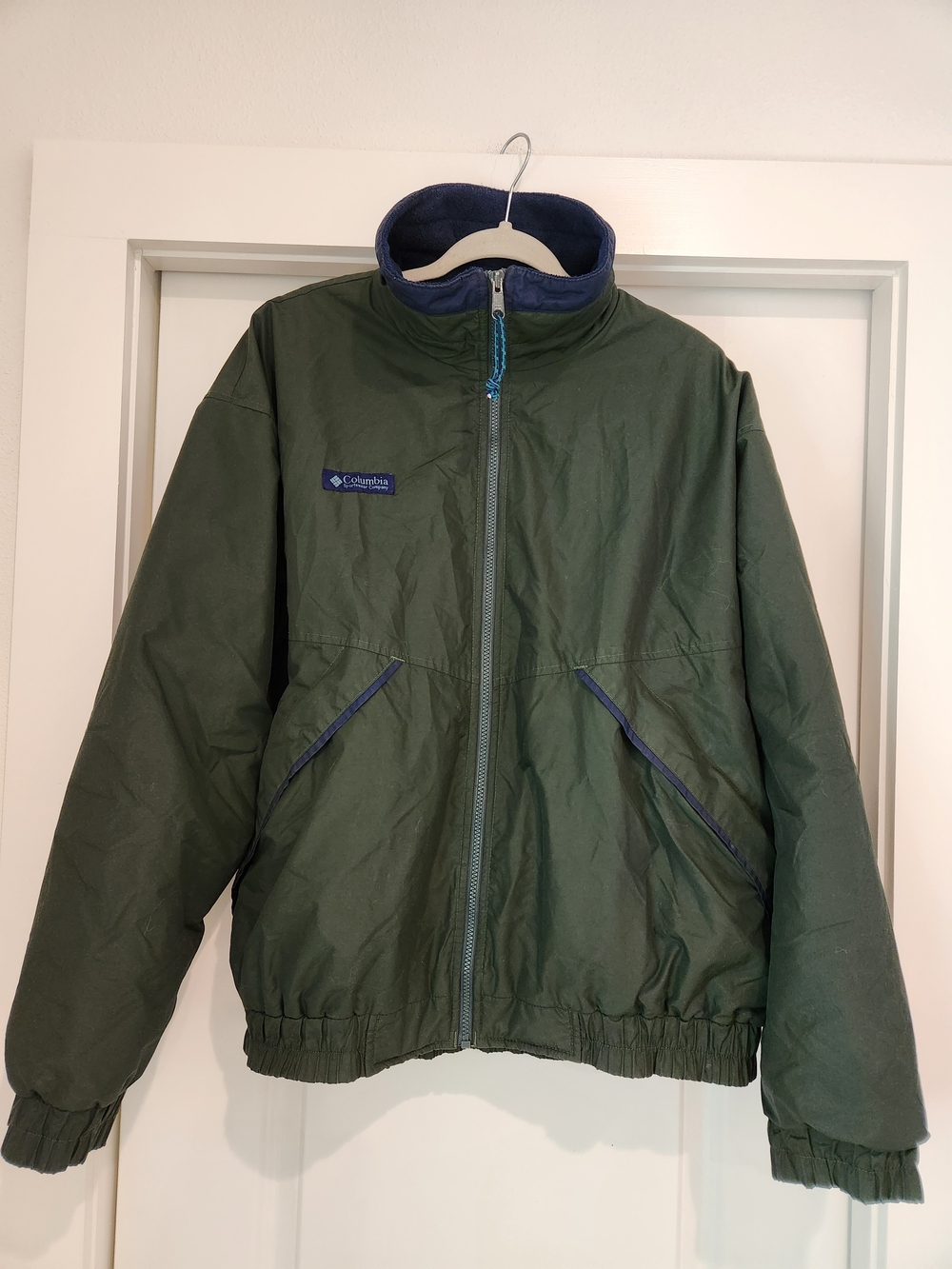 Columbia Insulated Waterproof Rain Jacket Green With Navy Trim Size L